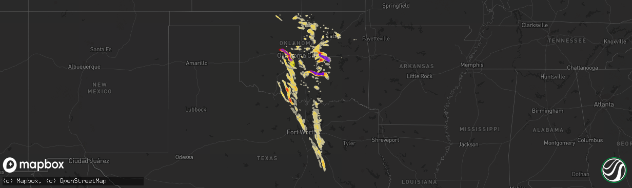 Hail map on October 22, 2011