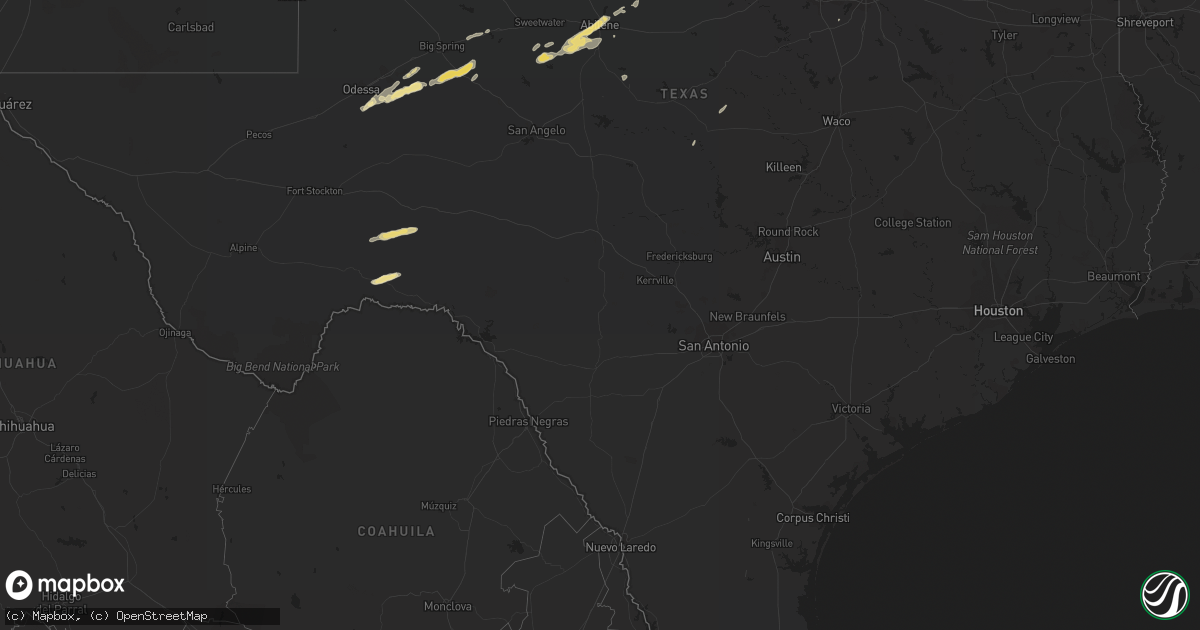 Hail map in Texas on October 22, 2015
