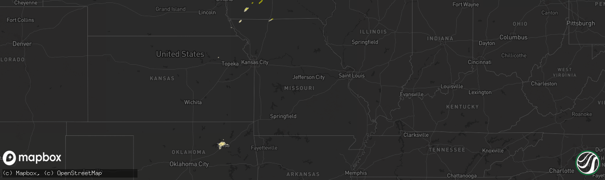 Hail map in Missouri on October 22, 2020