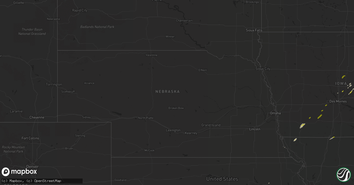 Hail map in Nebraska on October 22, 2020