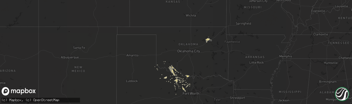 Hail map in Oklahoma on October 22, 2020