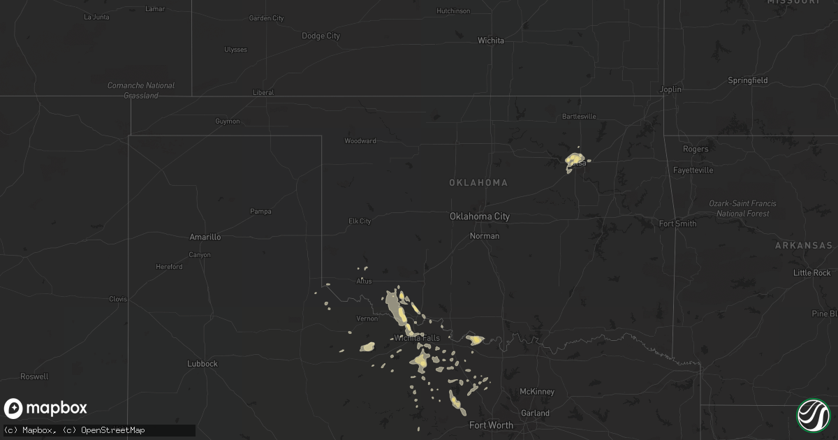 Hail map in Oklahoma on October 22, 2020