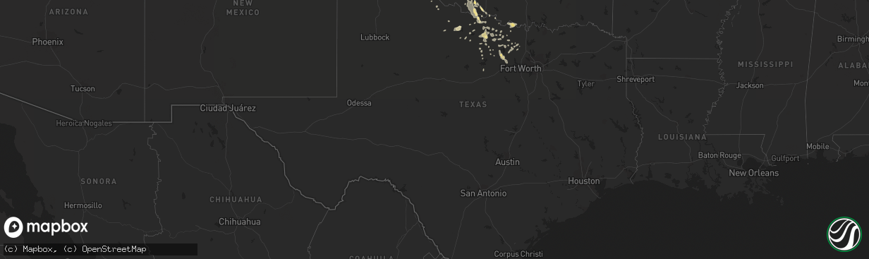 Hail map in Texas on October 22, 2020