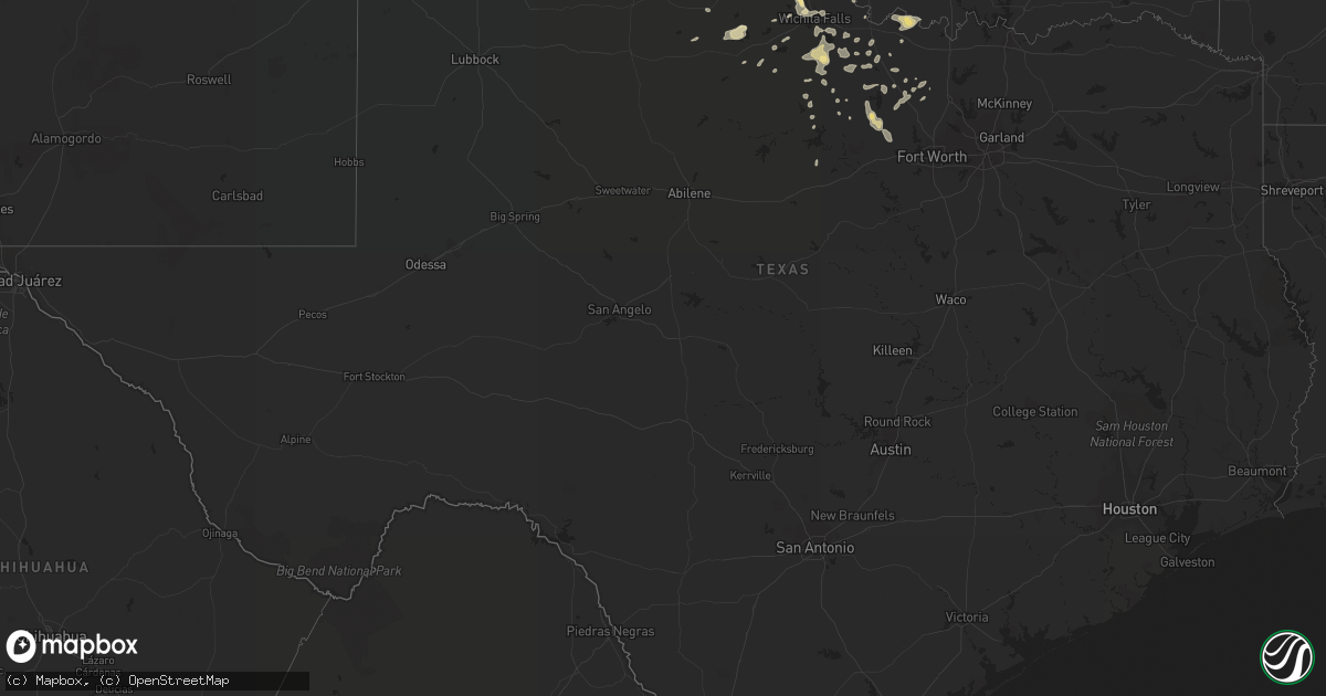 Hail map in Texas on October 22, 2020