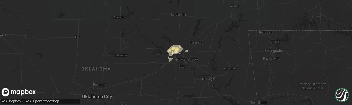 Hail map in Tulsa, OK on October 22, 2020