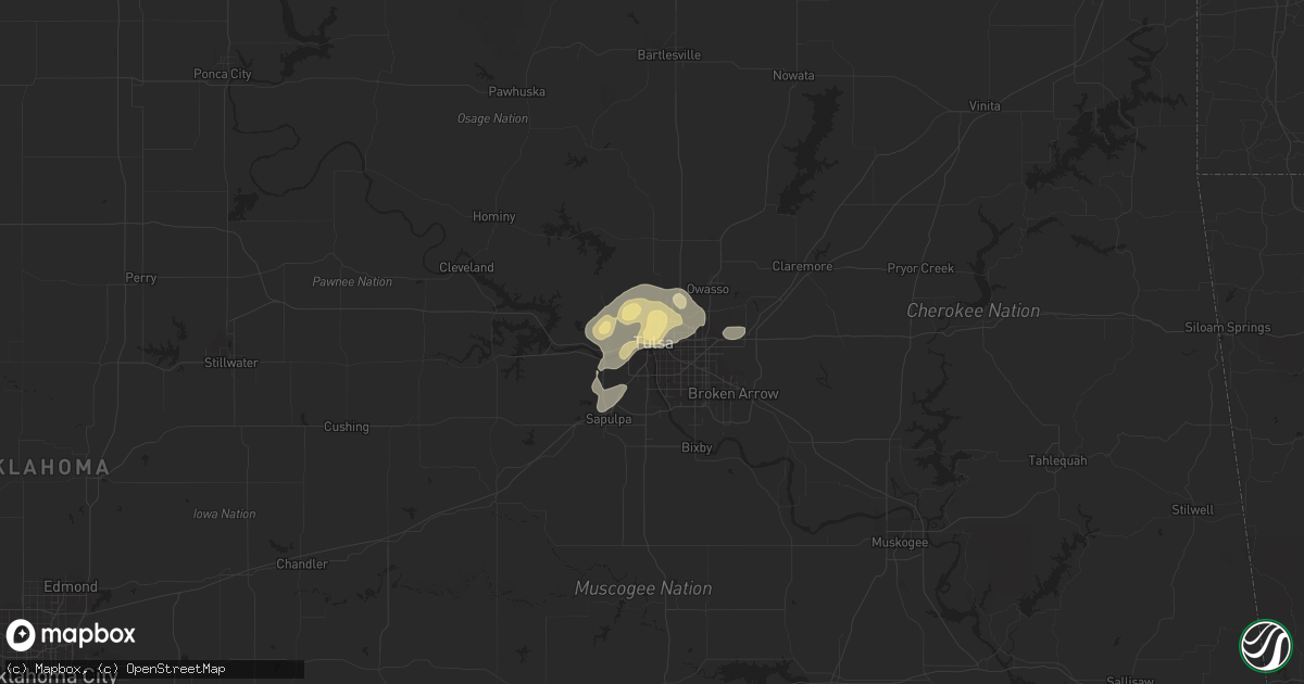 Hail map in Tulsa, OK on October 22, 2020