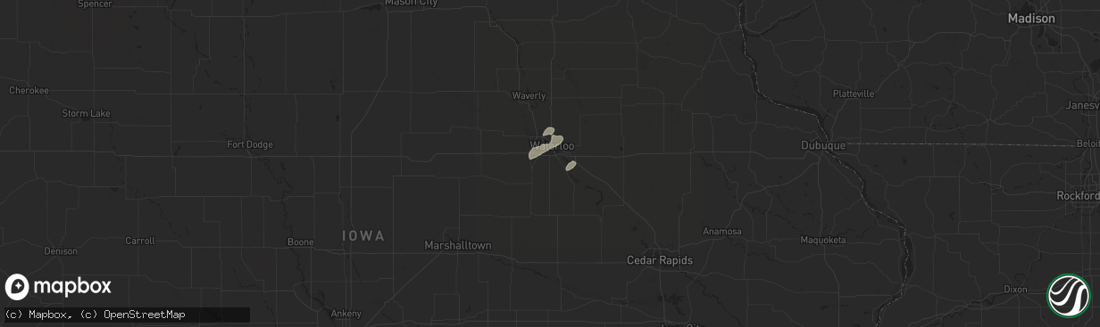 Hail map in Waterloo, IA on October 22, 2020