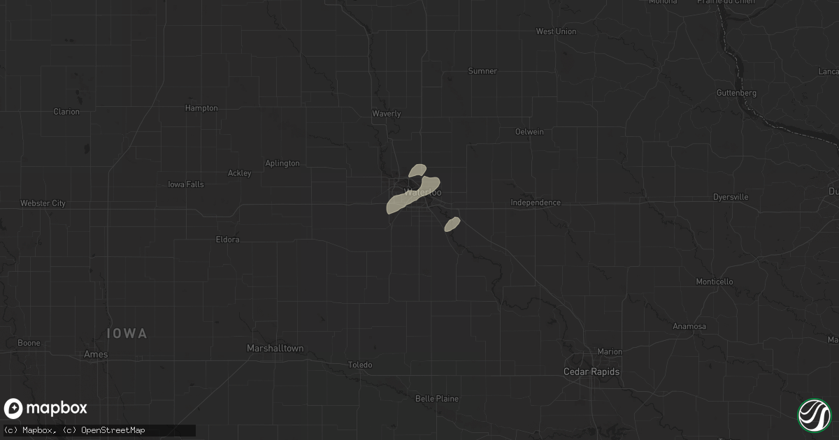 Hail map in Waterloo, IA on October 22, 2020