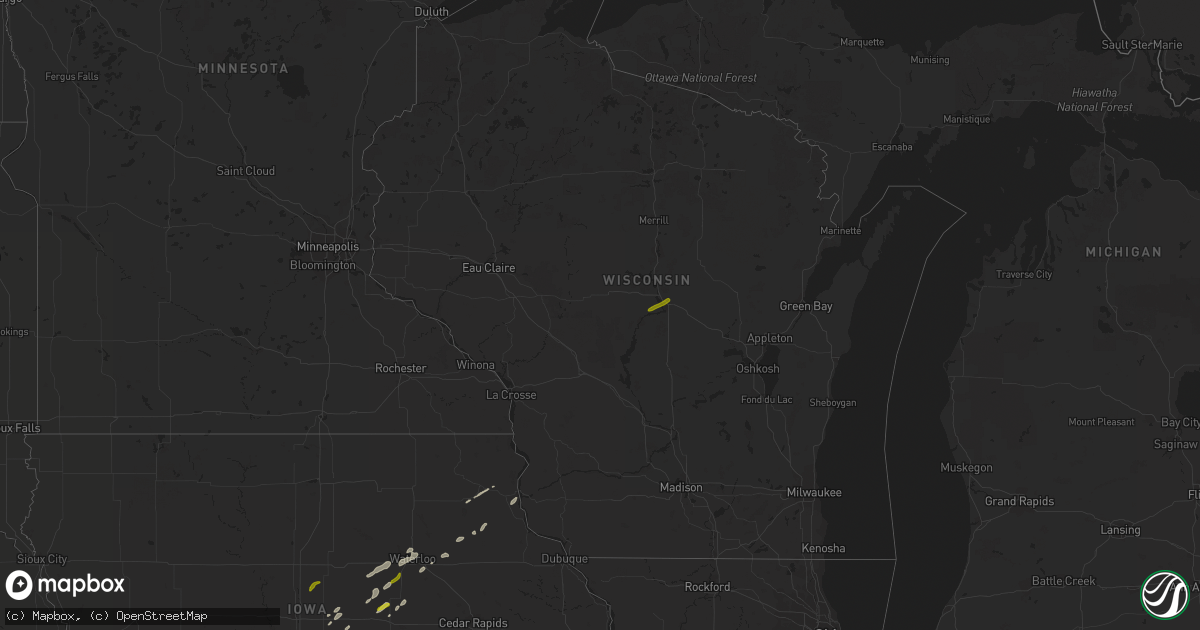 Hail map in Wisconsin on October 22, 2020
