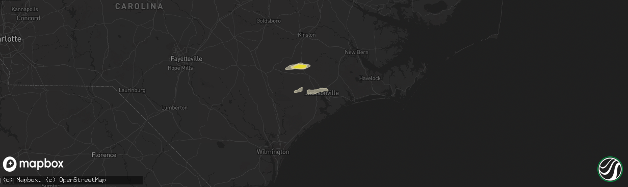 Hail map in Jacksonville, NC on October 22, 2021