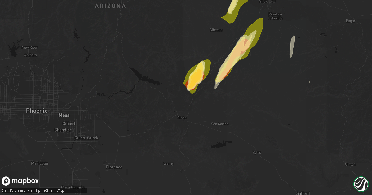 Hail map in Globe, AZ on October 22, 2026