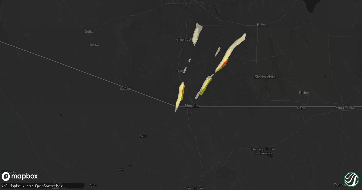 Hail map in Nogales, AZ on October 22, 2026