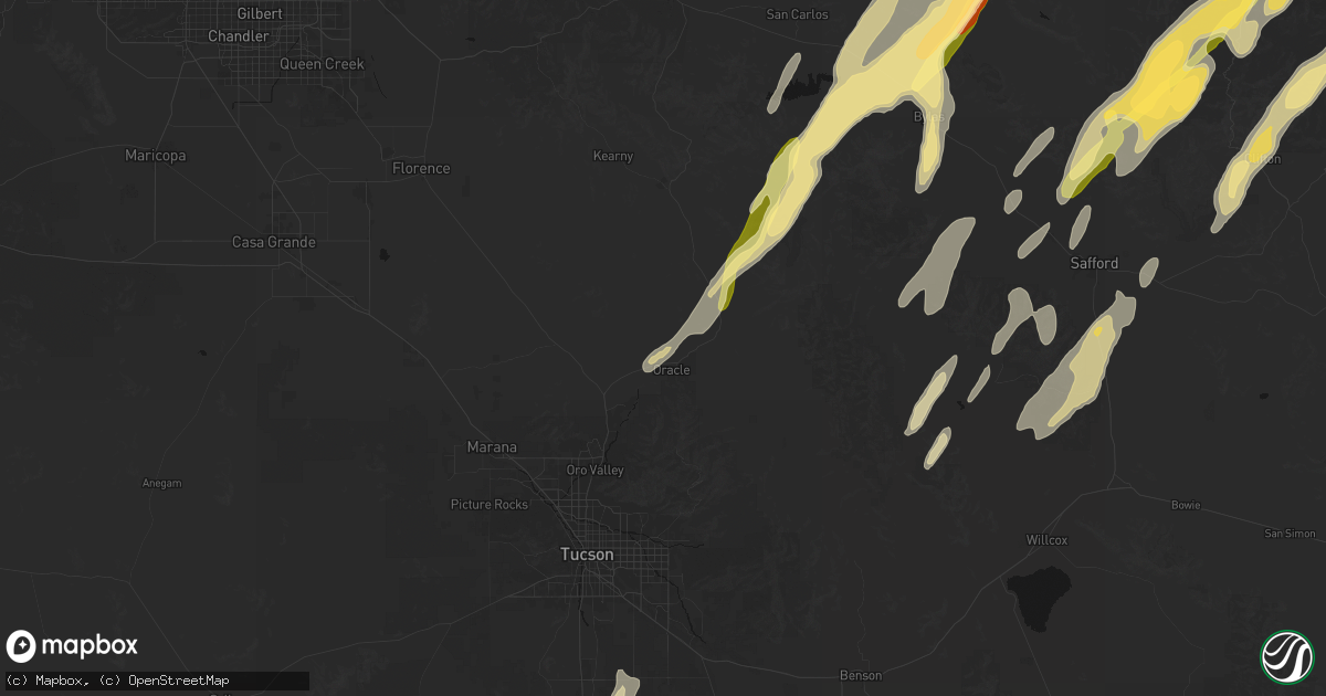 Hail map in Oracle, AZ on October 22, 2026