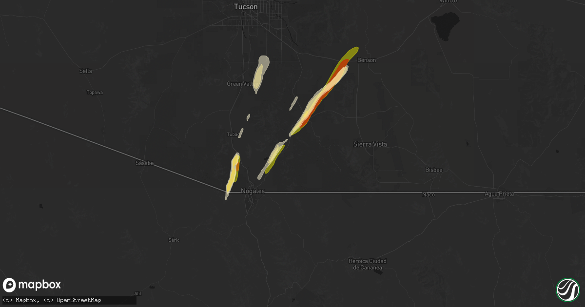 Hail map in Patagonia, AZ on October 22, 2026