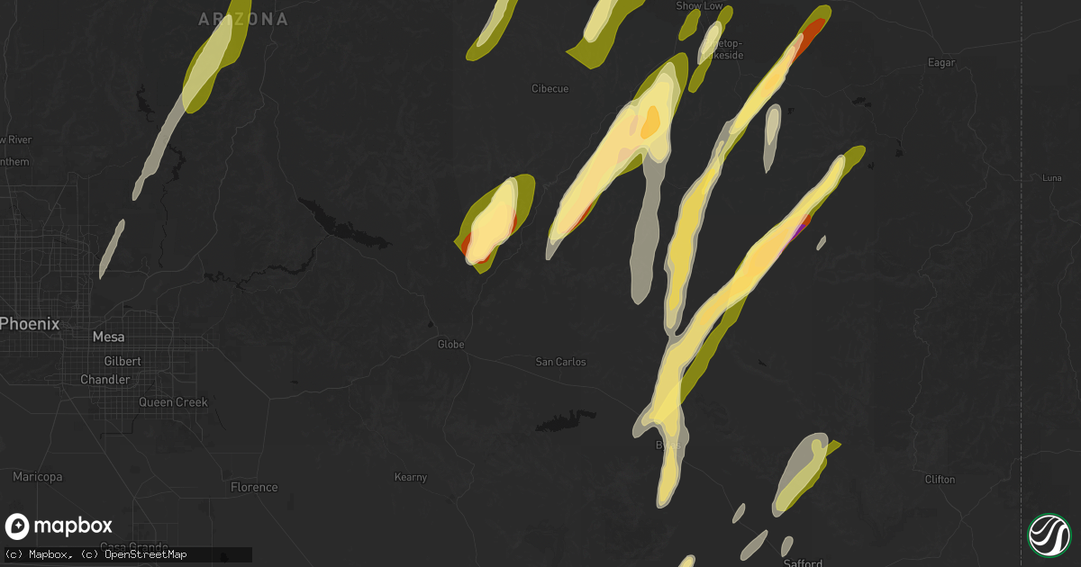 Hail map in San Carlos, AZ on October 22, 2026