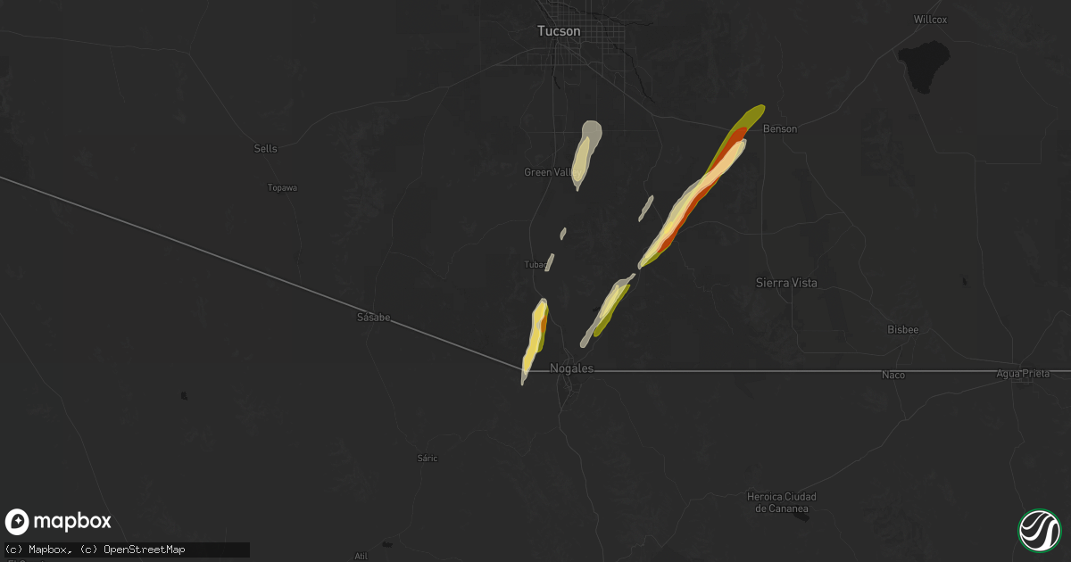 Hail map in Tumacacori, AZ on October 22, 2026