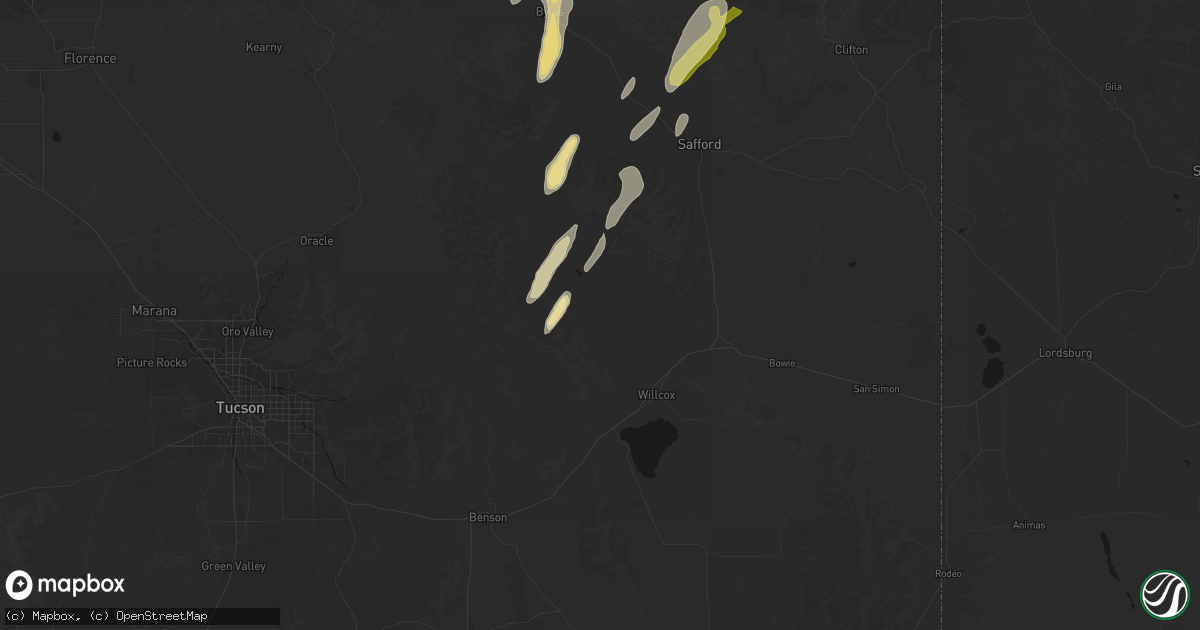 Hail map in Willcox, AZ on October 22, 2026