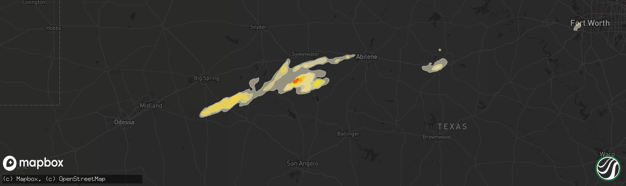 Hail map in Blackwell, TX on October 23, 2015