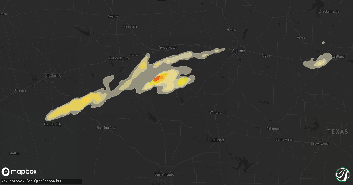 Hail map in Blackwell, TX on October 23, 2015