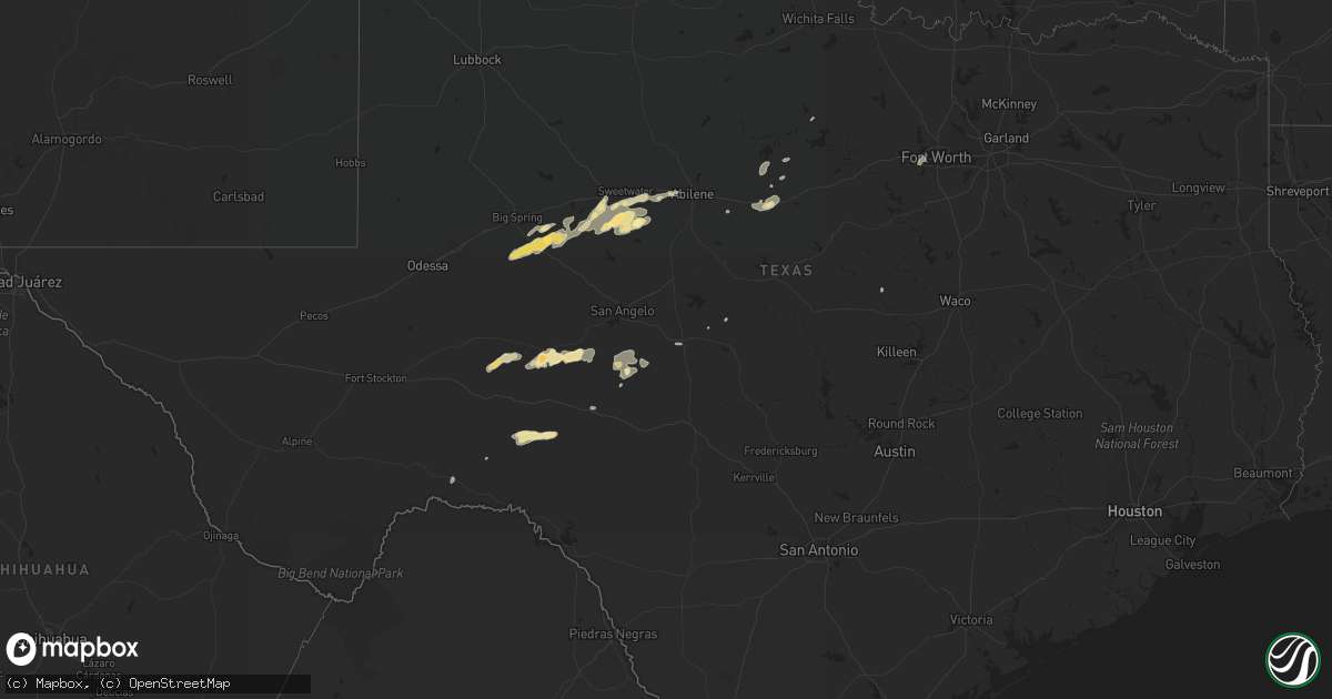 Hail map in Texas on October 23, 2015