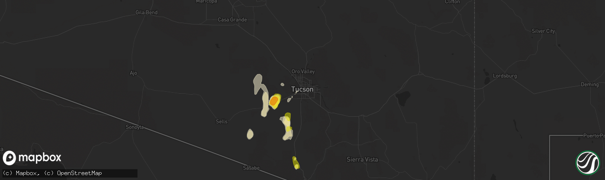 Hail map in Tucson, AZ on October 23, 2018