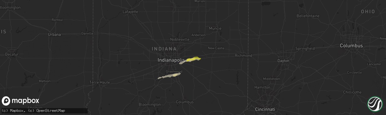 Hail map in Greenfield, IN on October 23, 2020