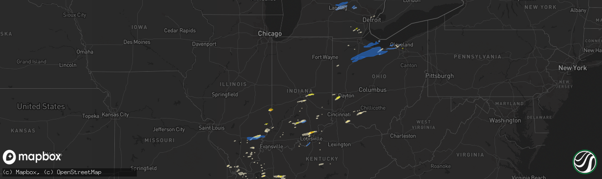 Hail map in Indiana on October 23, 2020