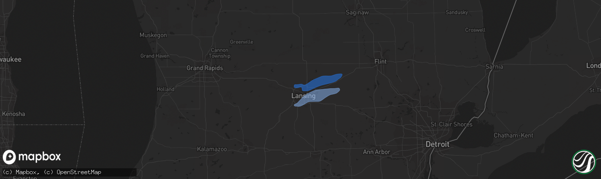 Hail map in Lansing, MI on October 23, 2020