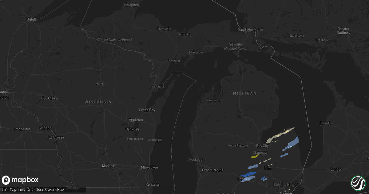 Hail map in Michigan on October 23, 2020
