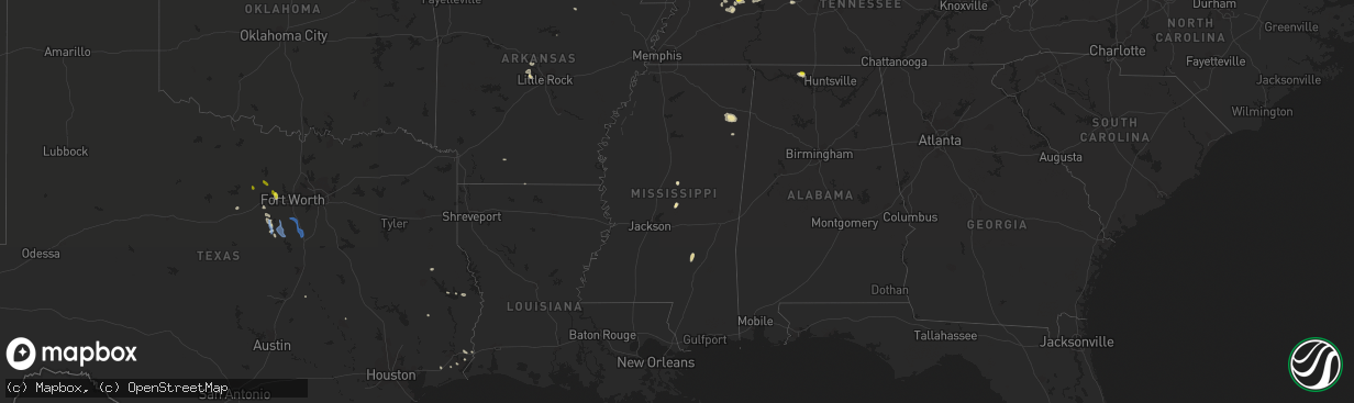 Hail map in Mississippi on October 23, 2020