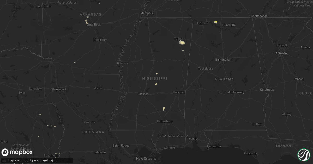 Hail map in Mississippi on October 23, 2020