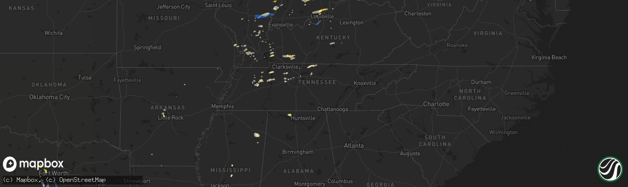 Hail map in Tennessee on October 23, 2020