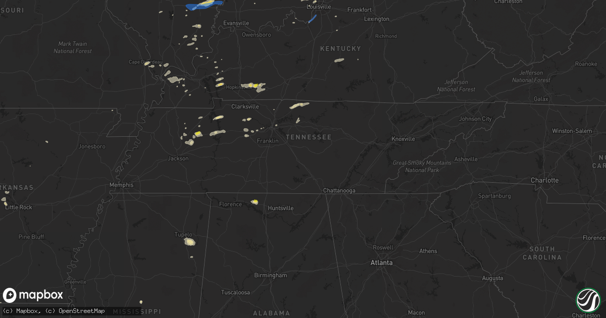 Hail map in Tennessee on October 23, 2020