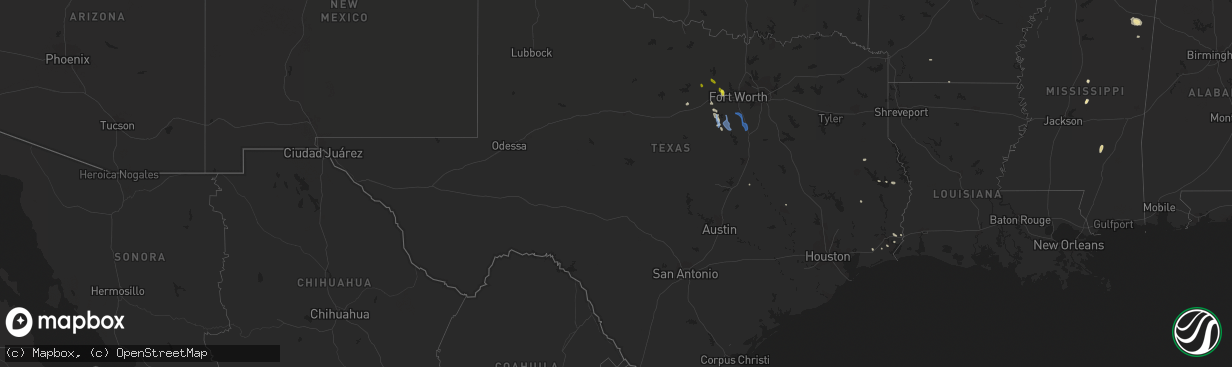 Hail map in Texas on October 23, 2020