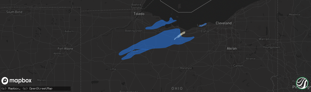 Hail map in Tiffin, OH on October 23, 2020