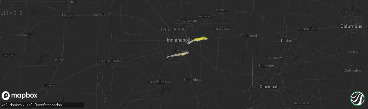 Hail map in Whiteland, IN on October 23, 2020