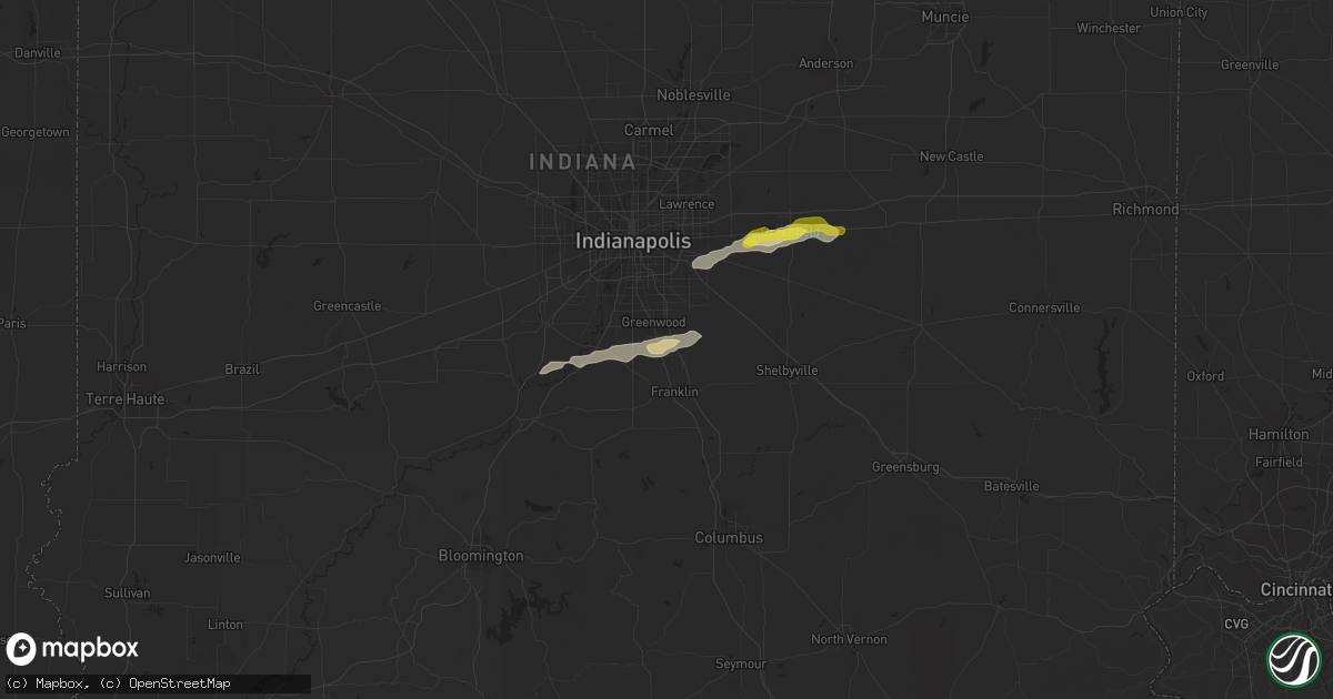 Hail map in Whiteland, IN on October 23, 2020