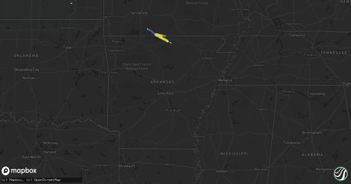 Hail map in Arkansas on October 23, 2021