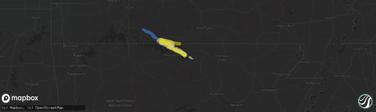 Hail map in Elizabeth, AR on October 23, 2021