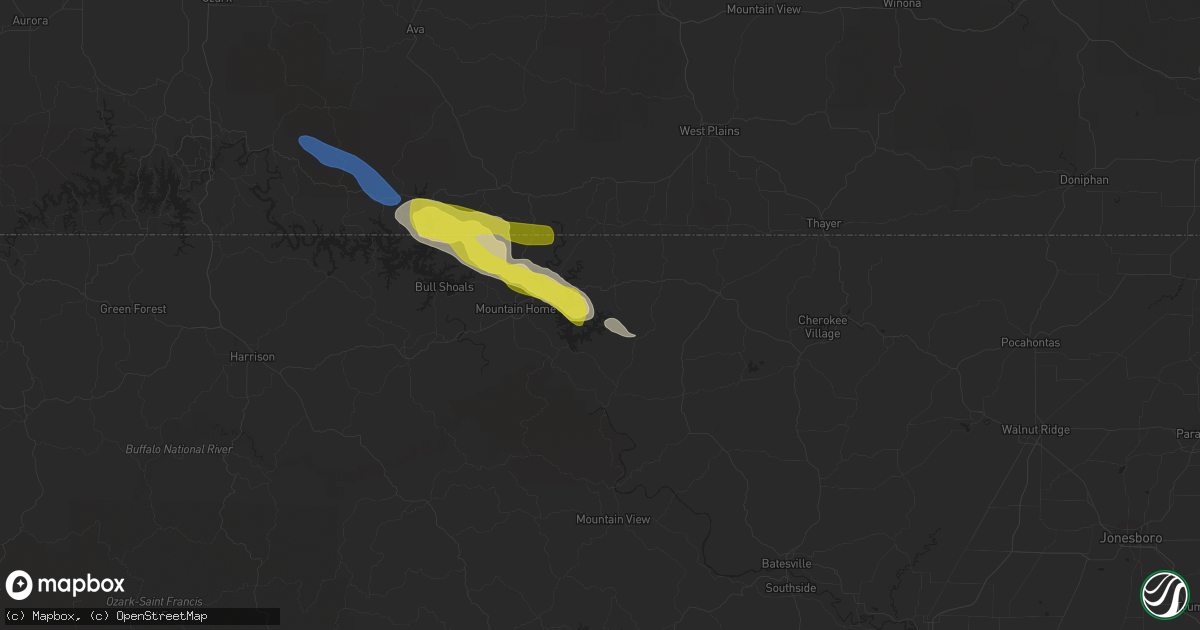 Hail map in Elizabeth, AR on October 23, 2021