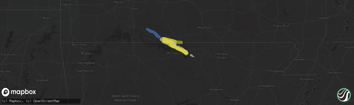 Hail map in Mountain Home, AR on October 23, 2021