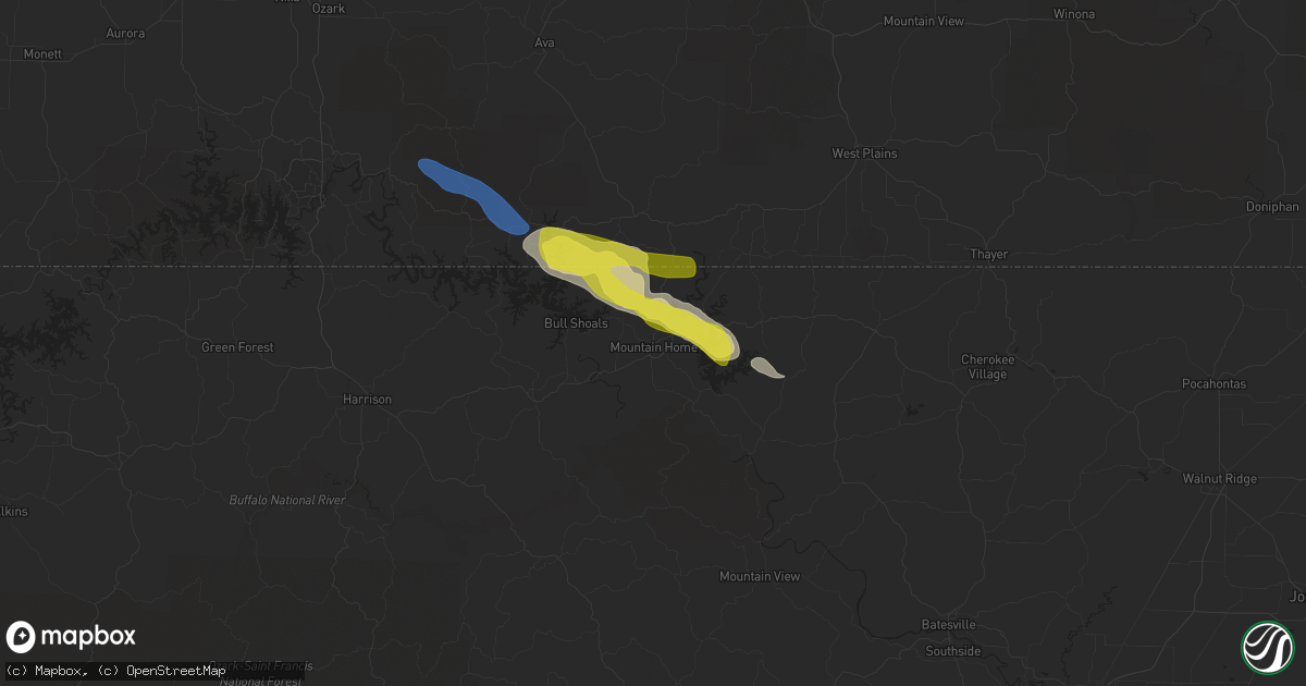 Hail map in Mountain Home, AR on October 23, 2021