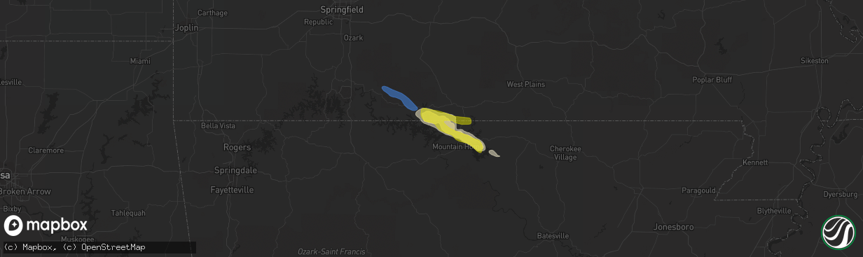 Hail map in Oakland, AR on October 23, 2021