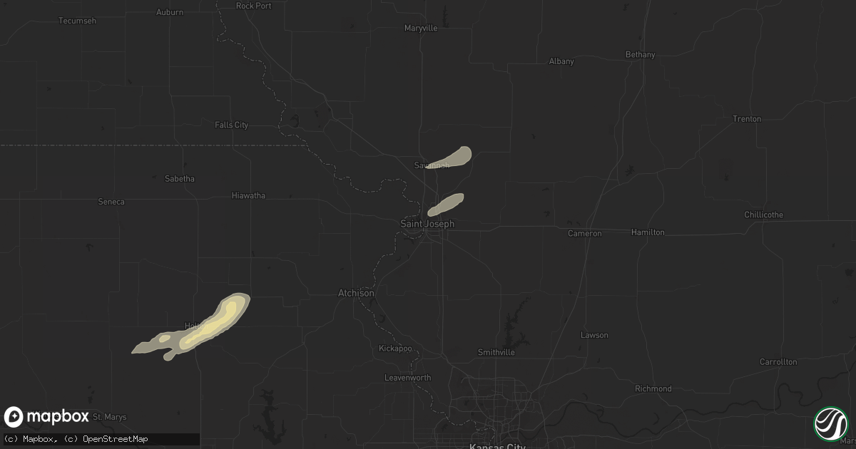 Hail map in Saint Joseph, MO on October 23, 2021