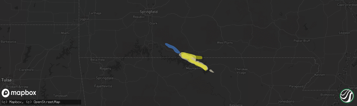 Hail map in Theodosia, MO on October 23, 2021