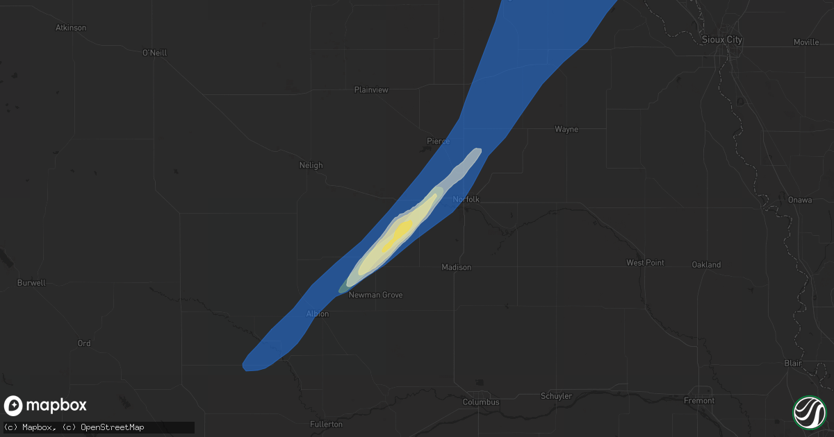 Hail map in Battle Creek, NE on October 23, 2022