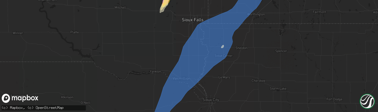 Hail map in Beresford, SD on October 23, 2022