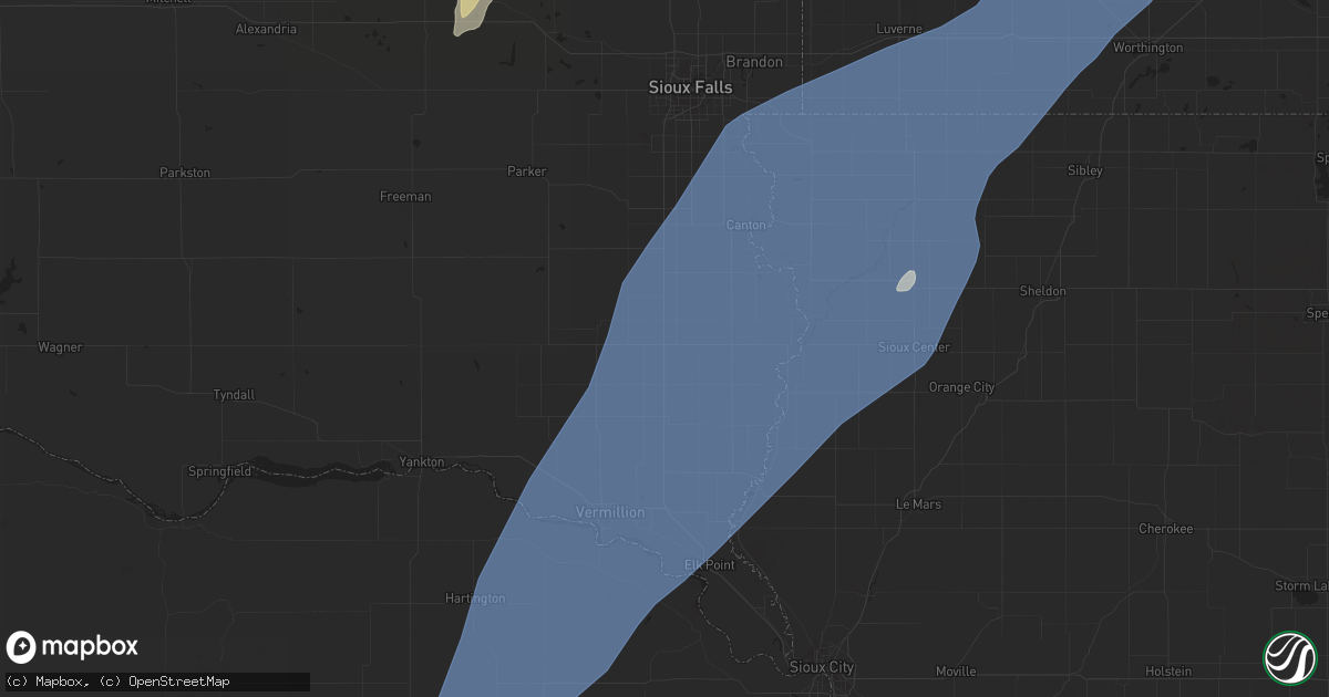Hail map in Beresford, SD on October 23, 2022
