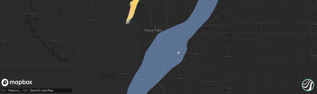 Hail map in Canton, SD on October 23, 2022