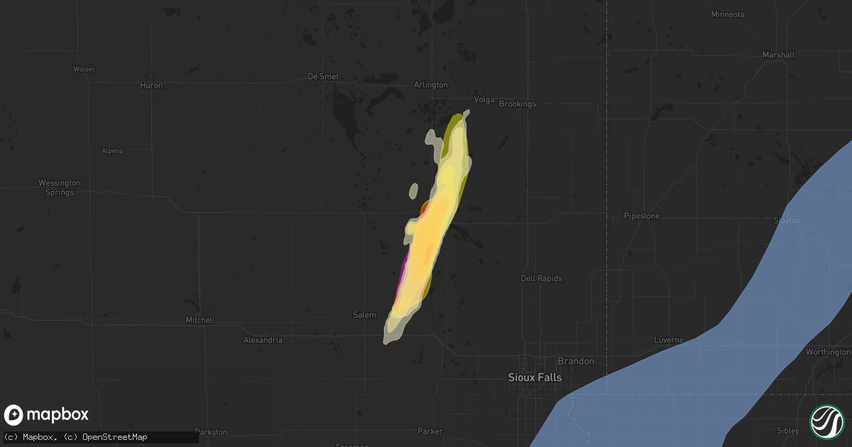 Hail map in Madison, SD on October 23, 2022